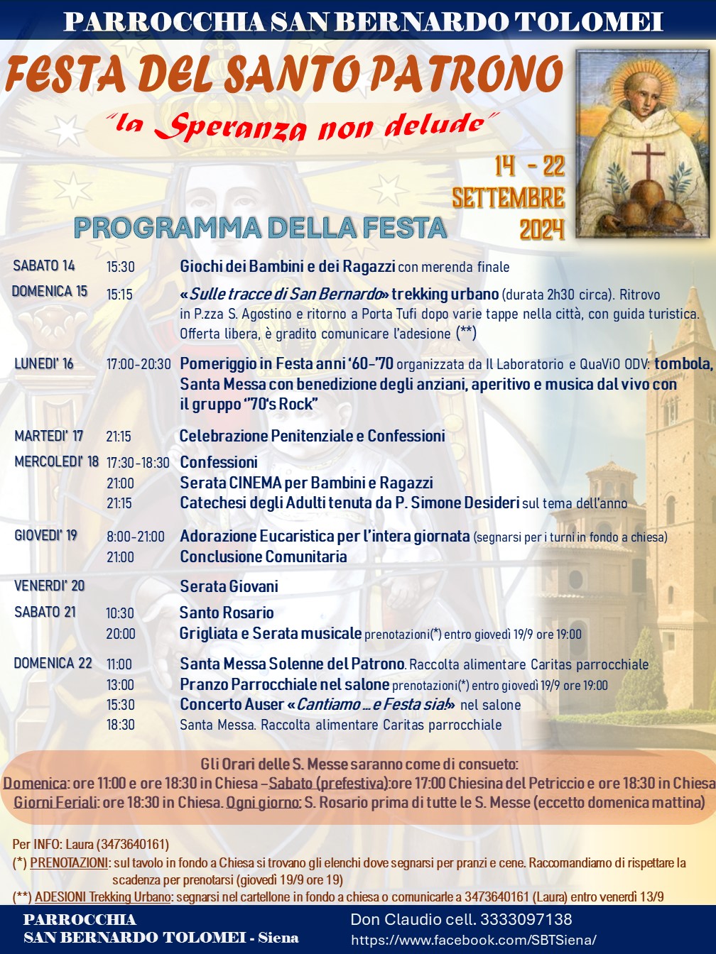 Settimana di festa e celebrazioni presso la Parrocchia San Bernardo Tolomei di Siena